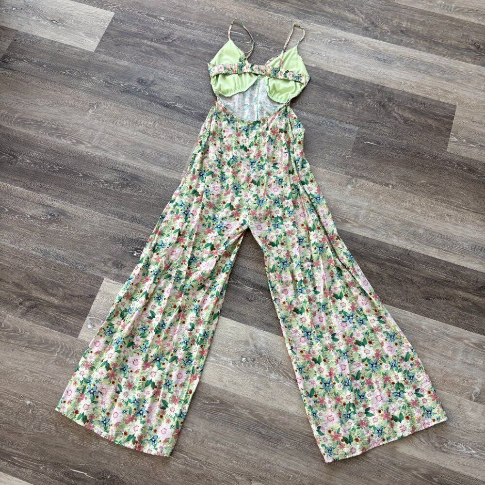 Akira Floral Wide Leg Jumpsuit Size S | Pastel Garden Print | Corset Bust - Picture 10 of 15